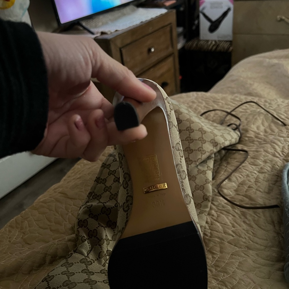 Gucci Tan Monogram Knee-High Boots - Picture 6 of 9